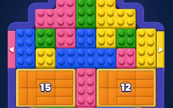 Block Buster gameplay: coloured blocks stacked on a grid with numbered rows