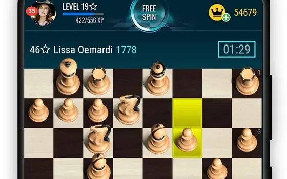 Chess Online gameplay: a wooden board mid-game with both player clocks running