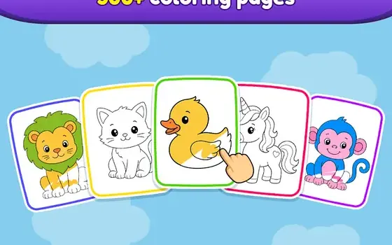 Coloring games for kids: picture cards of friendly animals ready to colour in